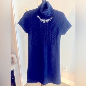 Bluegirl Navy Sweater Dress with beaded neckline